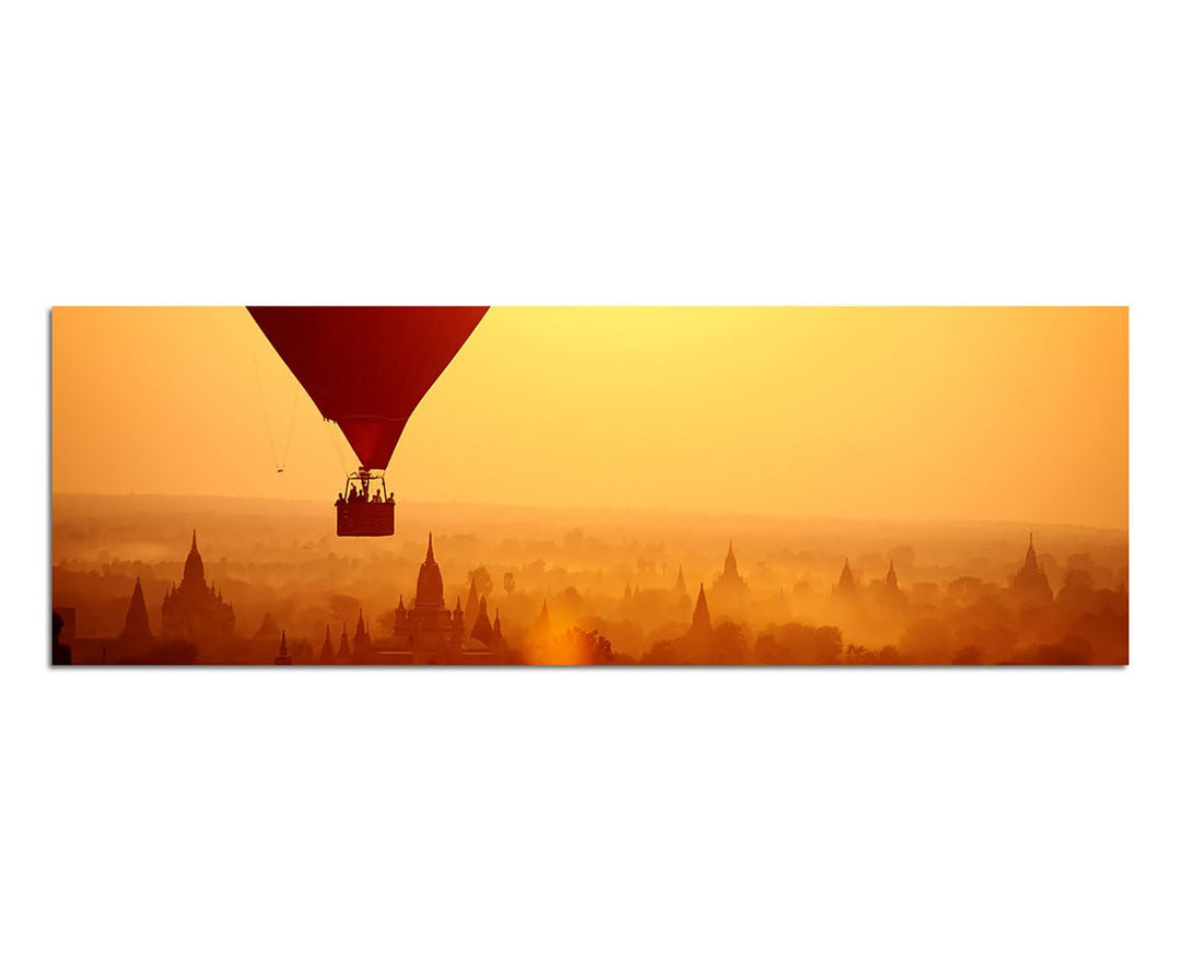 Paul Sinus Art Panoramabild auf Leinwand und Keilrahmen 150x50cm Heissluftballon Silhouette Sonnenun