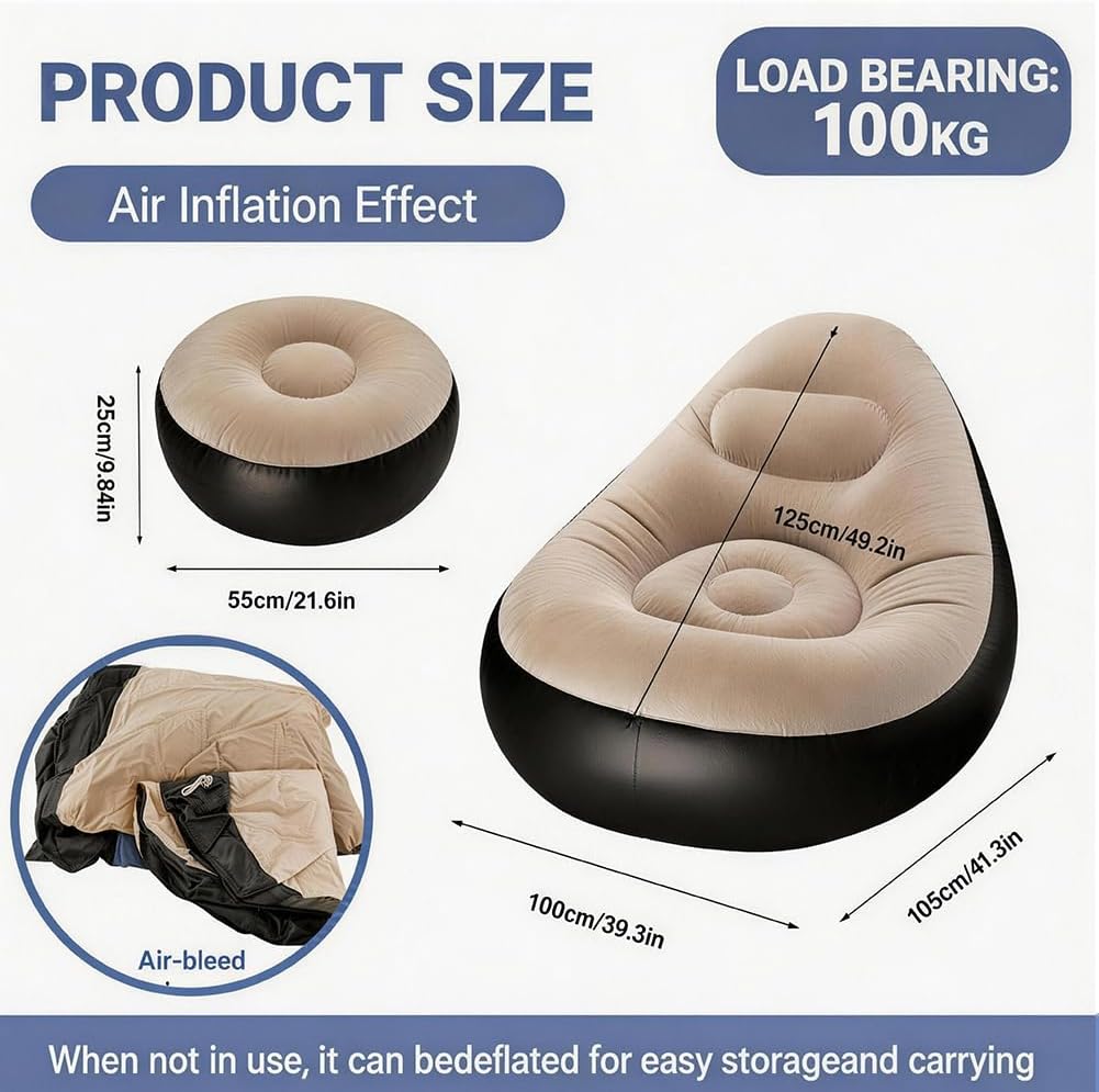 Aufblasbares Sofa mit Fusshocker, Aufblasbarer Sitzsack, Aufblasbares Stuhl Sofa, Luftsofa Aufblasba