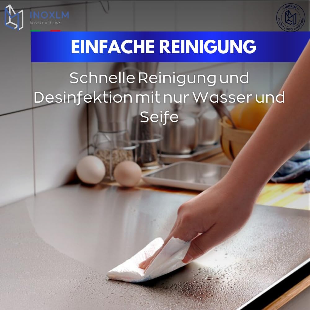 INOXLM Schneidebrett zum Kneten, Arbeitsplatte aus Edelstahl, verschiedene Grössen, für Küche, Bar,