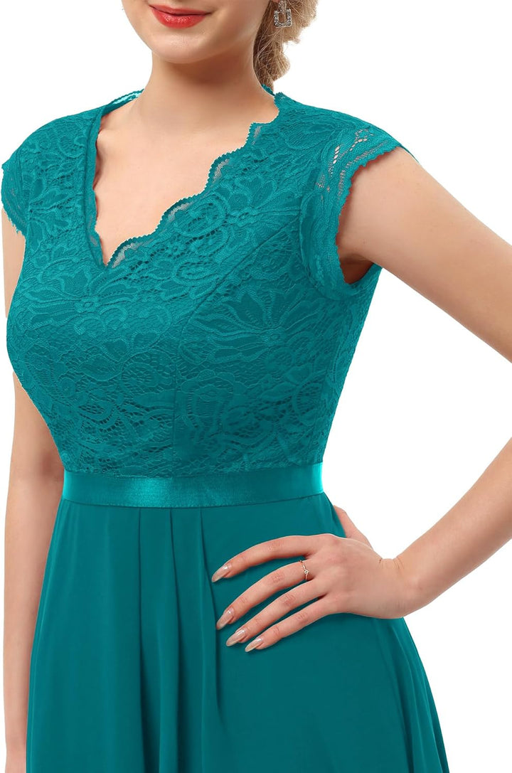 Dressystar Spitzen Cocktailkeid Elegant für Hochzeit Knielang Festlich Abendkleider Kurz XL Kurz-pfa