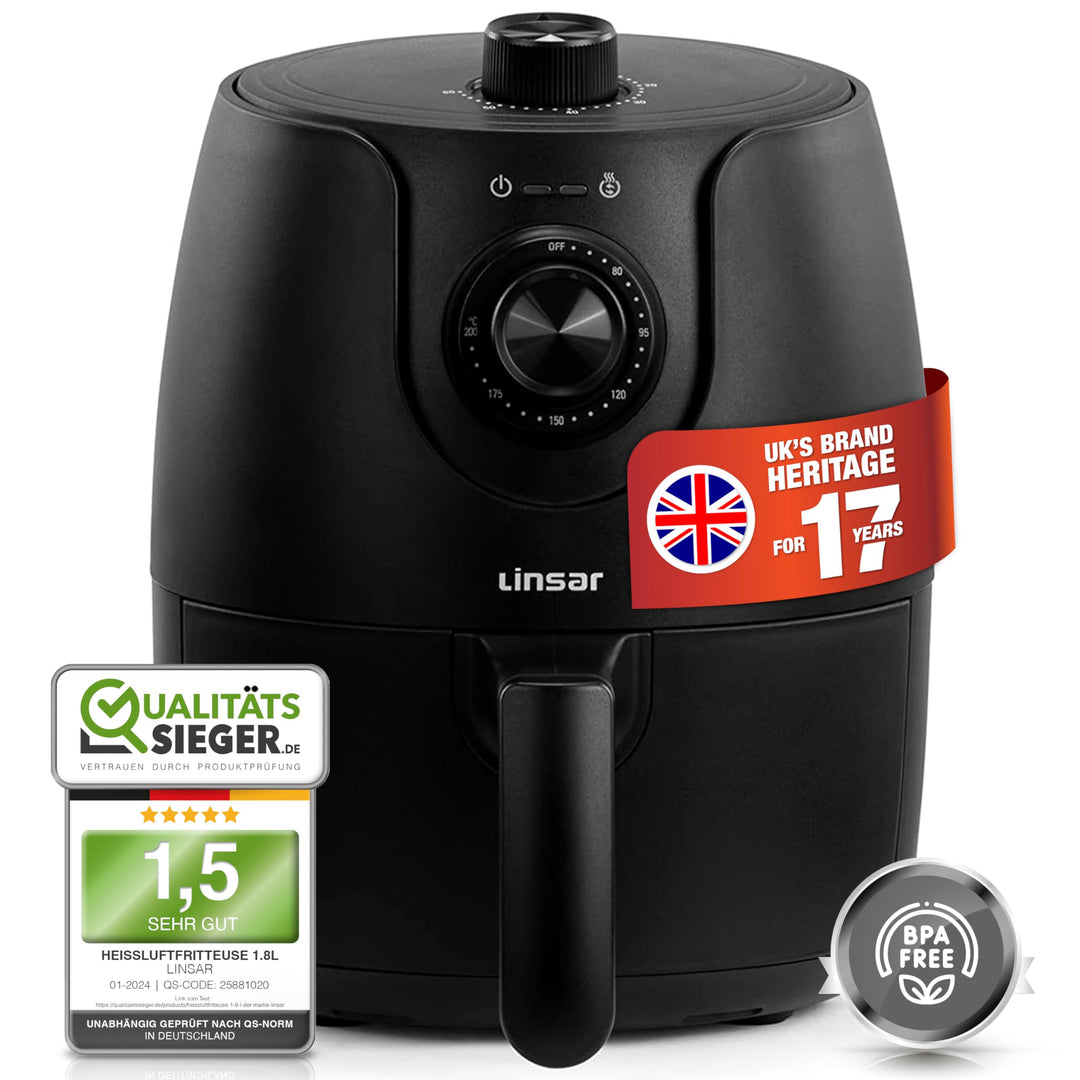 Heissluftfritteuse klein - 1,8L - Airfryer mit Timer und Warmhaltefunktion - Temperatur wählbar - En