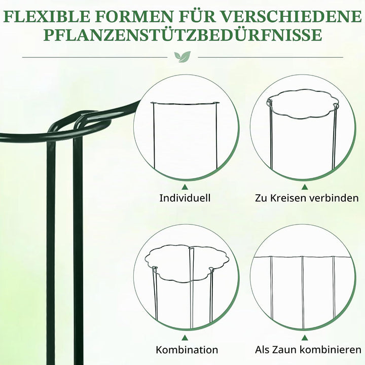 COZCLAM 10 Stück Pflanzenstütze 25 x 60 cm, 4 mm Metall Staudenhalter Halbkreis Wellenform, Pflanzst