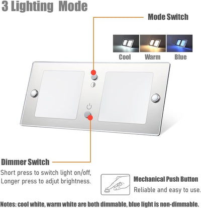 acegoo 12V LED Deckenleuchte Wohnmobil Dimmbar 6W 620LM 3000K/5500K 24V Panel Flach Lampe Acryl Mit