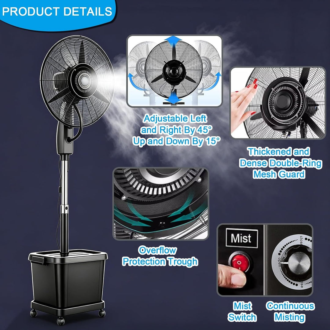 Nebelventilator mit Wassertank, Hochgeschwindigkeits-Industrieventilator, 3-Gang-Aussenkühlsystem fü
