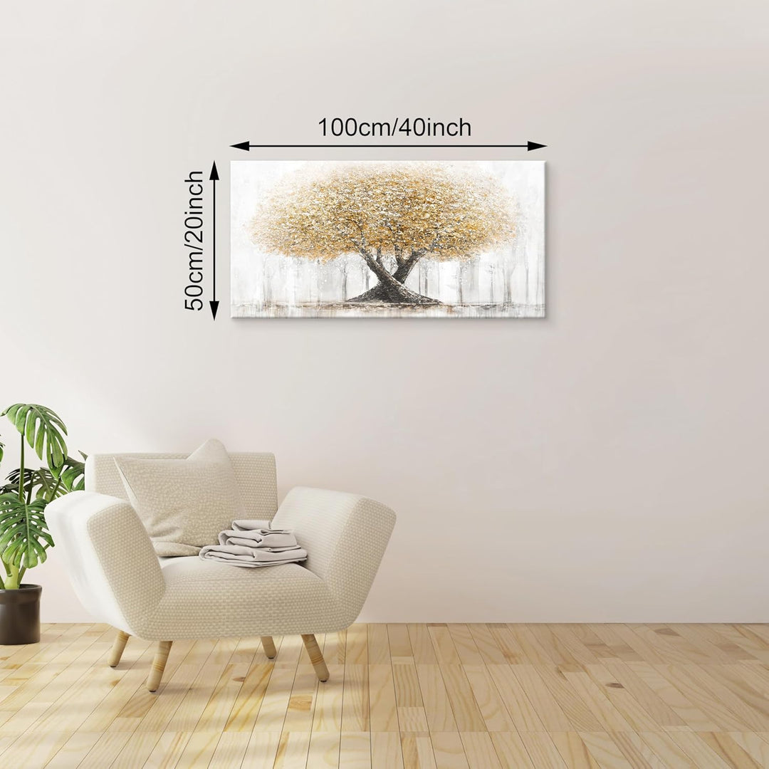 FajerminArt Grosses Leinwandbilder Bilder Mit Rahmen Abstrakt Beige Gelb Bäume bild auf leinwand Wan