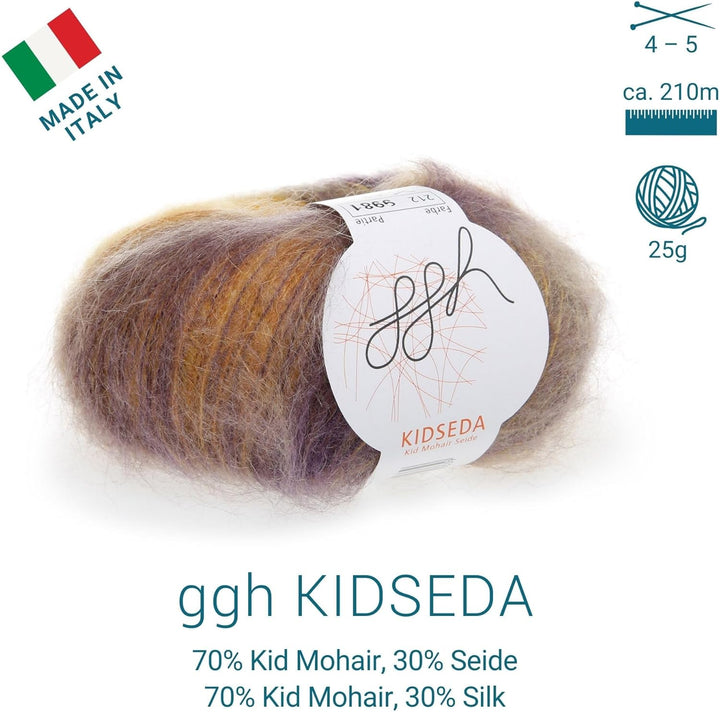 ggh Kidseda Box - 6 Knäuel - Mohairwolle mit Seide zum Stricken - Farbe 212 - Lilagoldmeliert, 212 -