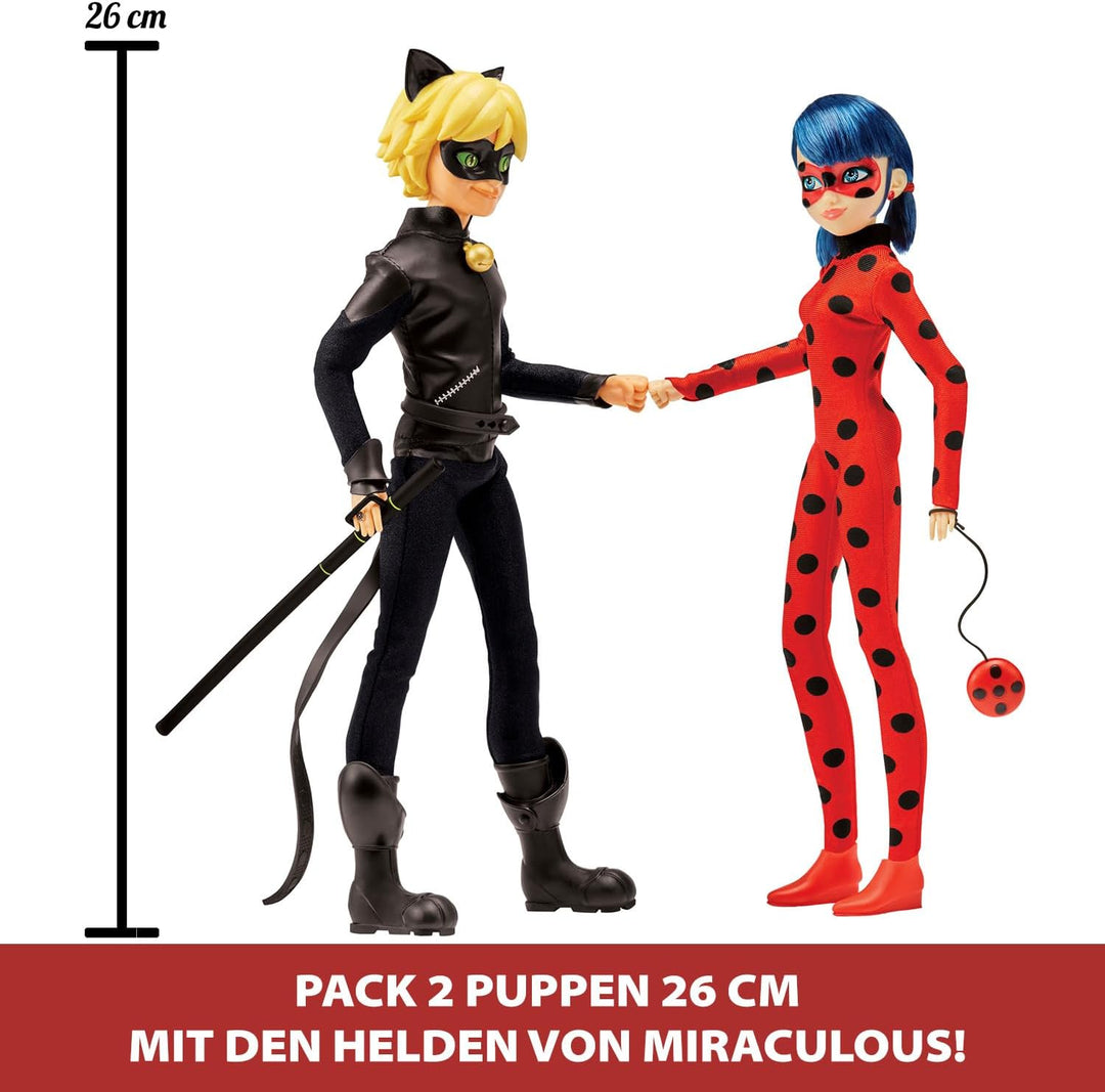Bandai - Miraculous Ladybug - 2er Packung Ankleidepuppen 26 cm - Ladybug und Cat Noir - P50365, Lady