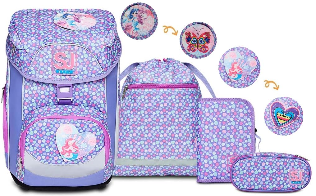 SJ Schulranzen Set 4-teilig Ergonomischer Schulrucksack, Ultraleichte Schultasche, 22 LT, ab 1. Klas