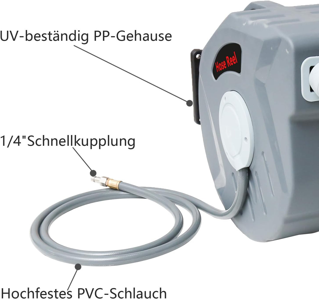 Hebitod 20+2m Druckluftschlauch Aufroller Automatisch, Schlauchaufroller mit 1/4'' Anschluss, Automa