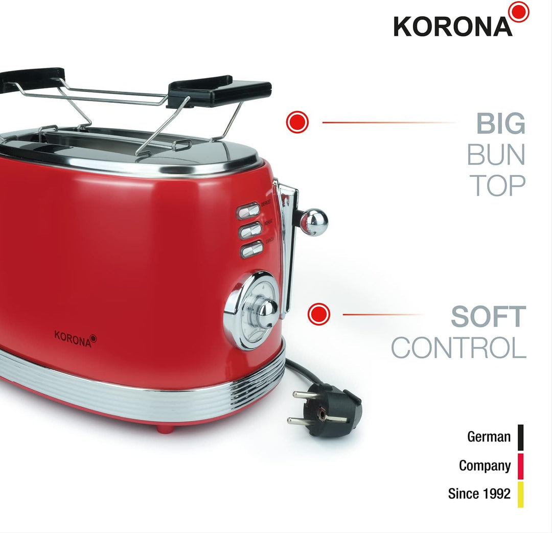 Korona 21668 Toaster | 2 Scheiben | Retro Design | Rot | 6 Bräunungsstufen | Retro | Auftauen, Röste