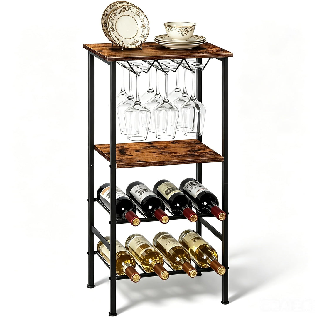 smusei Weinregal, Freistehend Flaschenregal mit Tischplatte & Weinglashalter, 4-stufiger Weinschrank