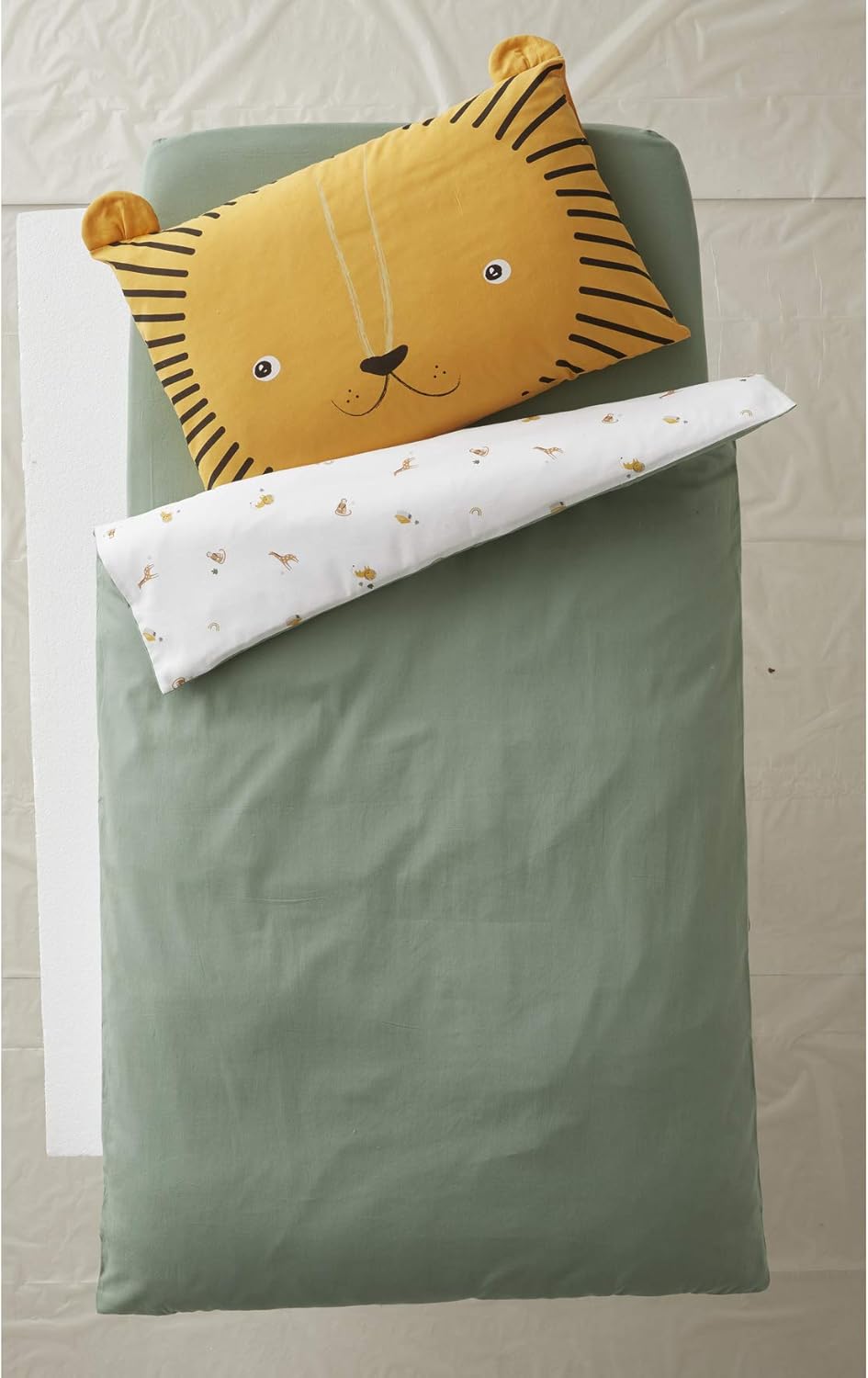 Vertbaudet Baby Wende-Bettbezug,Kleiner Löwe, Tansania wollweiss Bedruckt/grün 80X120 80X120 Wollwei