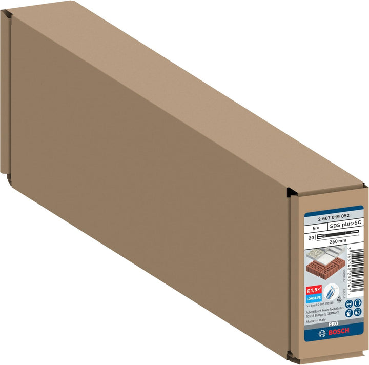 Bosch Professional Flachmeissel Long Life SDS-plus (5 Stück) 250 x 20 mm Black, 250 x 20 mm Black