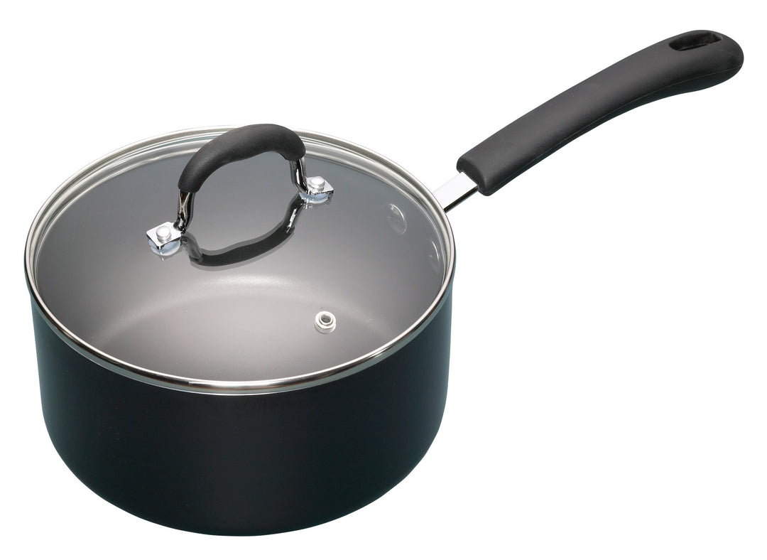 MASTERCLASS Master Class Aluminium-Antihaft-Emaille-Stieltopf mit Deckel, Schwarz, 20 cm 20 cm (8 in