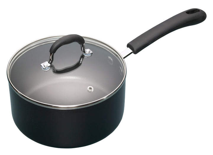 MASTERCLASS Master Class Aluminium-Antihaft-Emaille-Stieltopf mit Deckel, Schwarz, 20 cm 20 cm (8 in