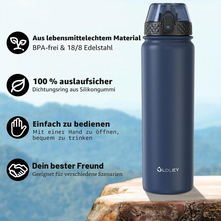OLDLEY Edelstahl Trinkflasche mit Strohhalm, 1L Isolierte Trinkflasche, Thermosflasche BPA-freie - A