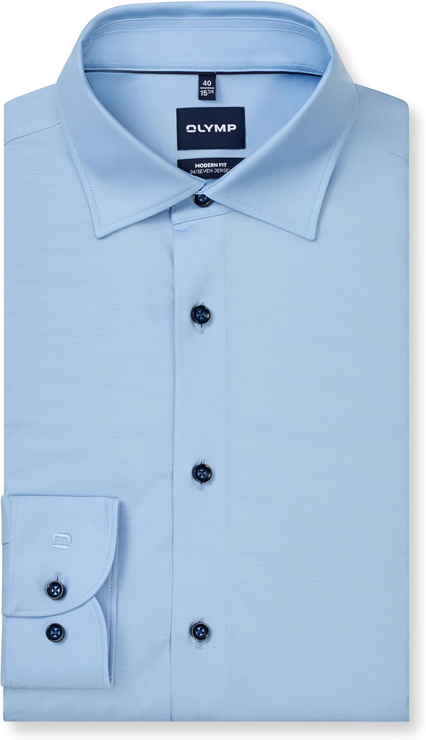 OLYMP Herren Oberhemd Langarm 120264,Single Jersey,Modern Fit Jerseyshirt 01,New Kent 37 Hellblau 10