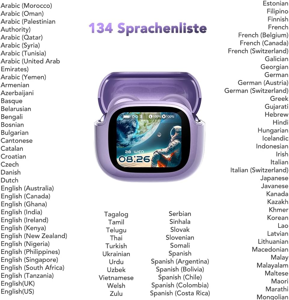 AI Kopfhörer Übersetzer NE32,Echtzeit Sprachübersetzer Kopfhörer 136 Sprachen mit App,Echte drahtlos