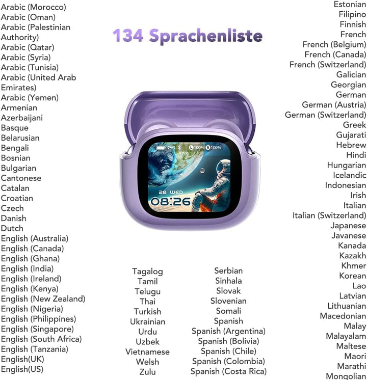 AI Kopfhörer Übersetzer NE32,Echtzeit Sprachübersetzer Kopfhörer 136 Sprachen mit App,Echte drahtlos