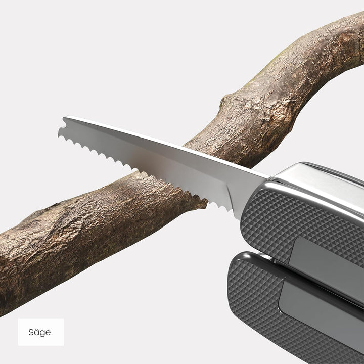 WORKER tool | Multitool mit Safety-Lock Verriegelung | 12 Funktionen | Edelstahlgriffe mit fein stru