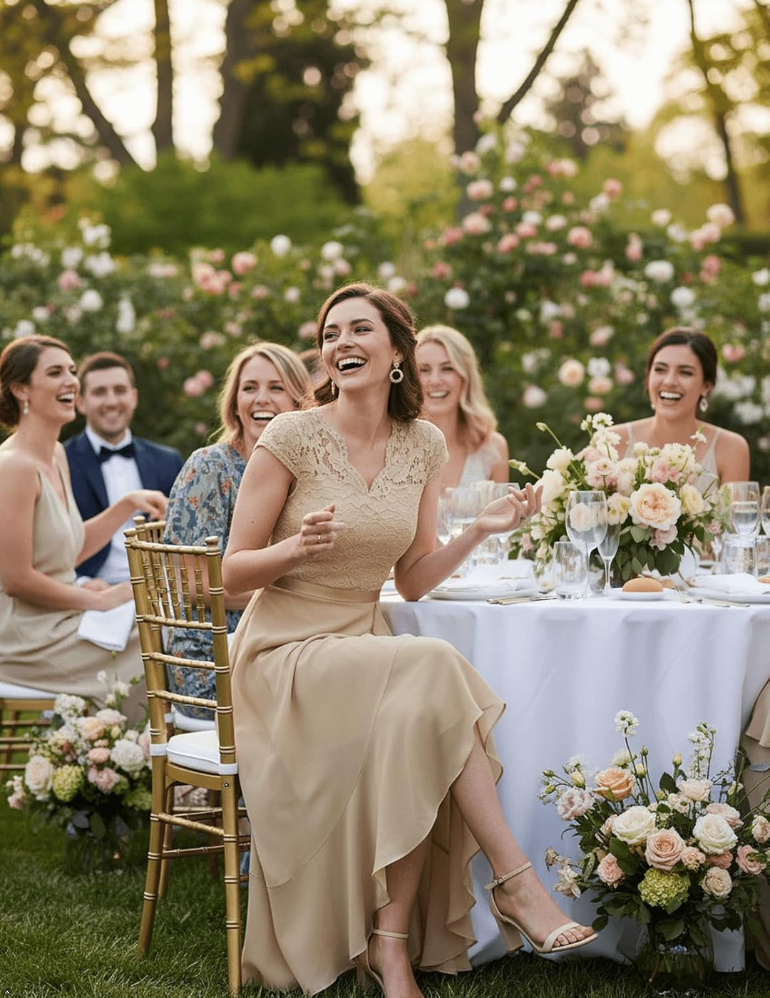 Bbonlinedress Abendkleider elegant für Hochzeit Spitzenkleid Chiffon Hi-Lo Kleid Brautjunferkleid Pa