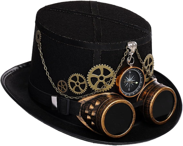 COSDREAMER Steampunk Top Hüte Goggle Gear Hut für Damen und Herren Gr. large, Schwarz Schwarz M, Sch