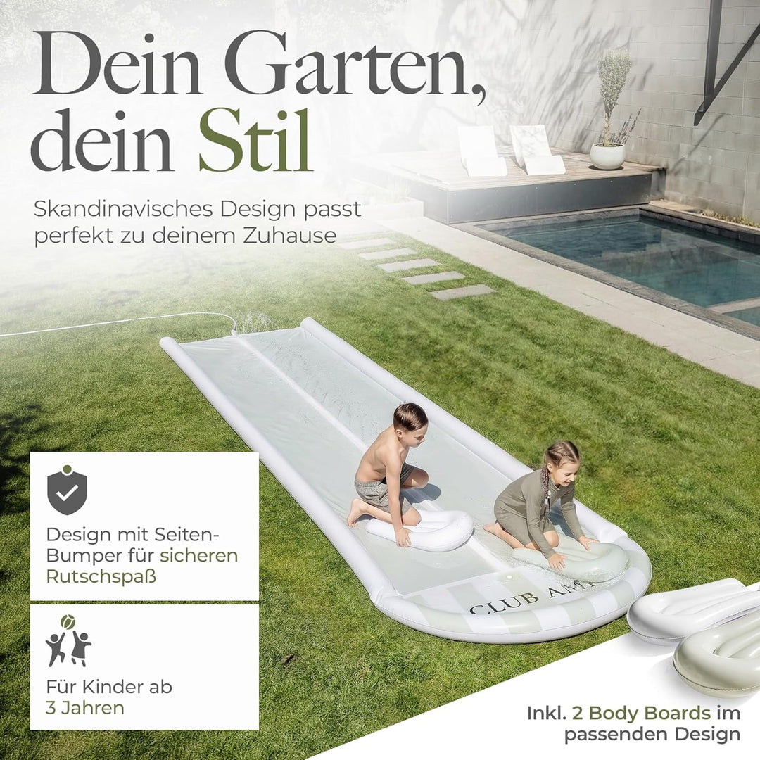 Wasserrutsche Garten für Kinder | reissfestes Premium-PVC-Material | inkl. 2 Bodyboards | Doppel-Bah