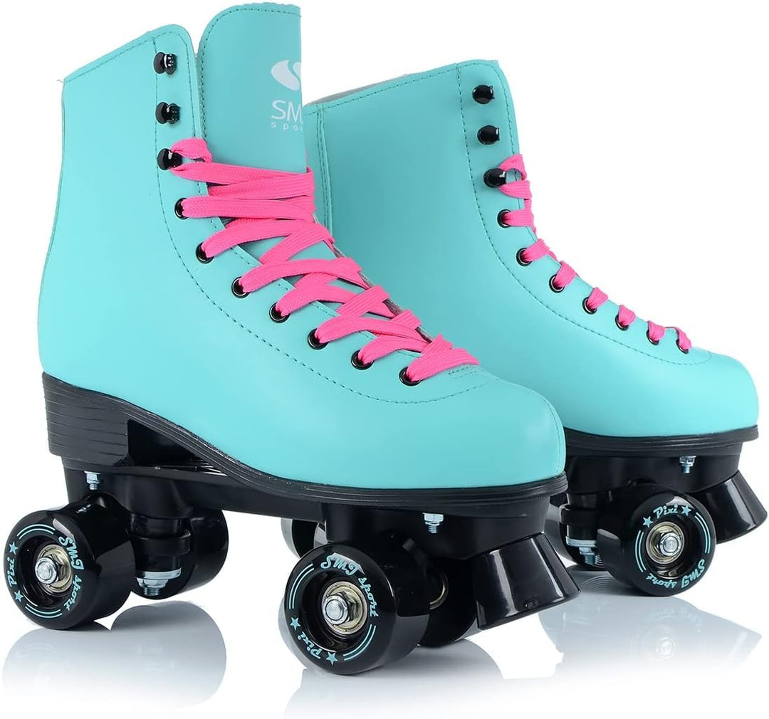 SMJ sport Damen Klassische Retro Rollschuhe | ABEC7 Kugellager | Mint Rosa Mädchen Classic Roller Sk