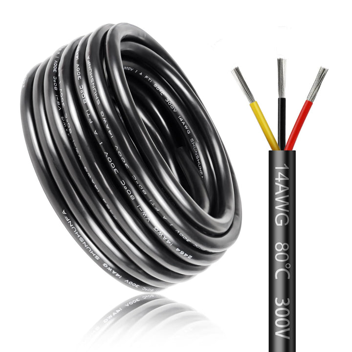 5 Meter 14AWG 3x2,0mm² Elektrischer Kabel, 3 Adriges Kabel 5V/12V/24V/300V Stromkabel Verzinntes Kup
