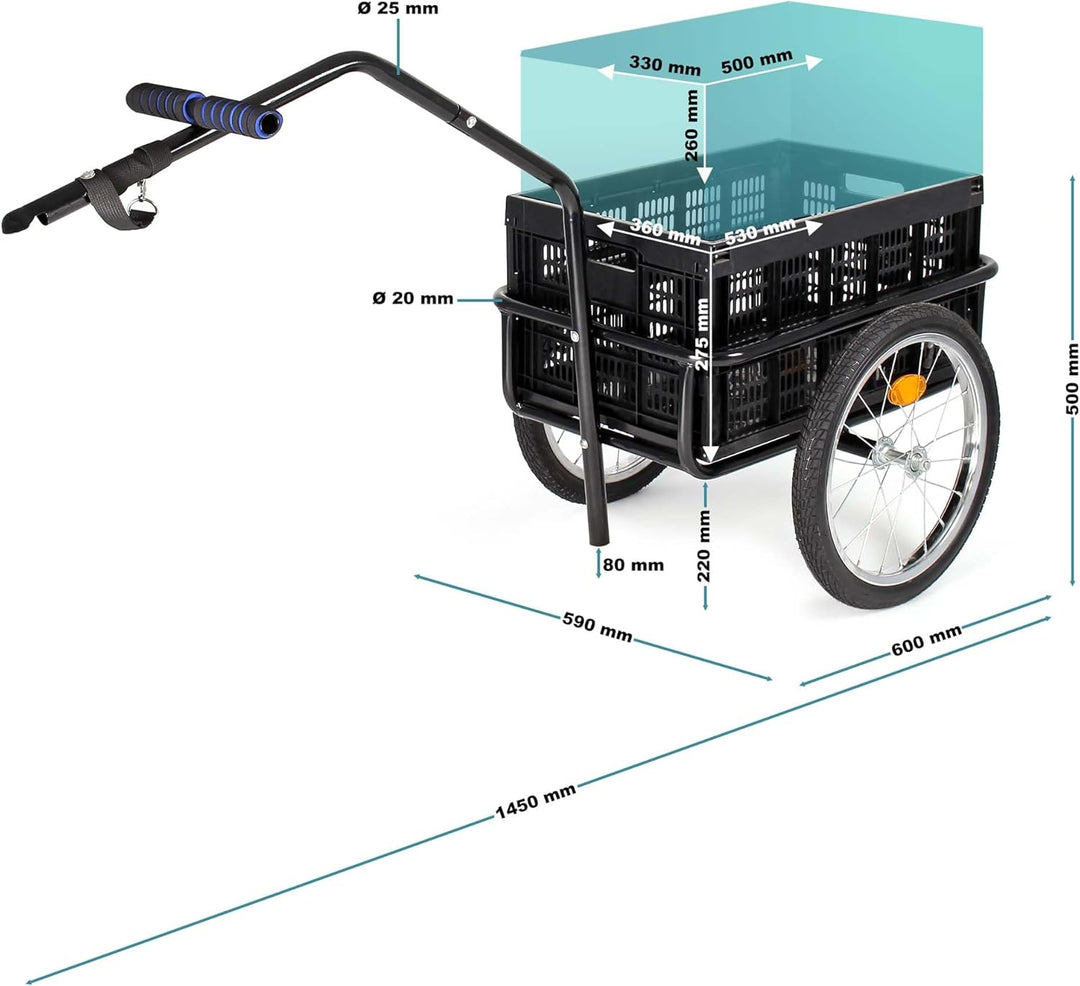 Wiltec Fahrrad Lastenanhänger, Fahrradanhänger, Deichsel klappbar & Schnellkupplung für Einkäufe, Ur
