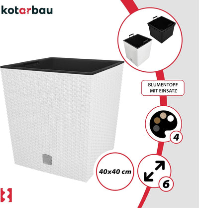 KOTARBAU® Blumentopf 400 mm Weiss Übertopf mit Innentopf für Pflanzenzucht 400x400x408 mm Weiss, 400