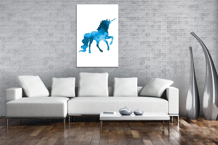deyoli Galaxie-Einhorn Format: 80x60 Effekt: Monocrome Blau als Leinwandbild, Motiv fertig gerahmt a