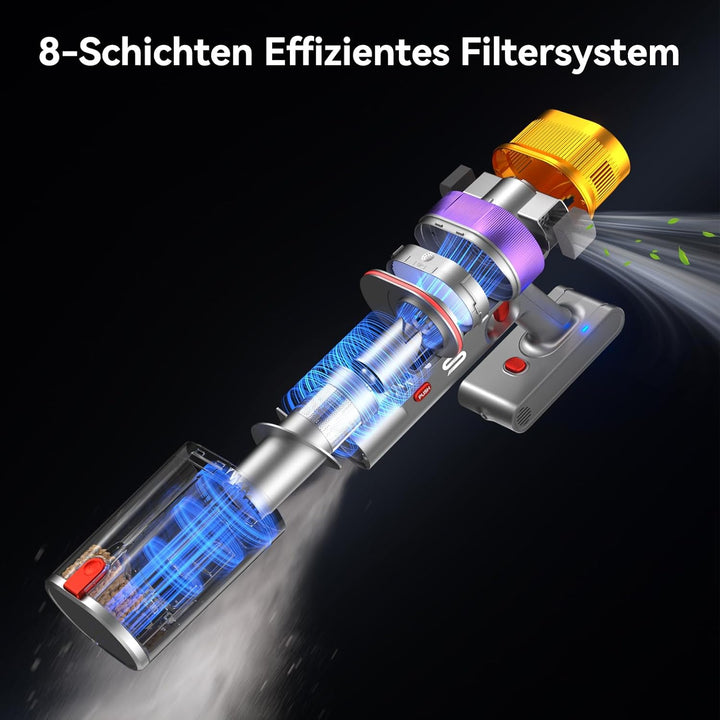 Vistefly V15 Ultra Akku Staubsauger, 48000Pa 600W 70Mins Staubsauger Kabellos mit Doppeldisplay, Akk