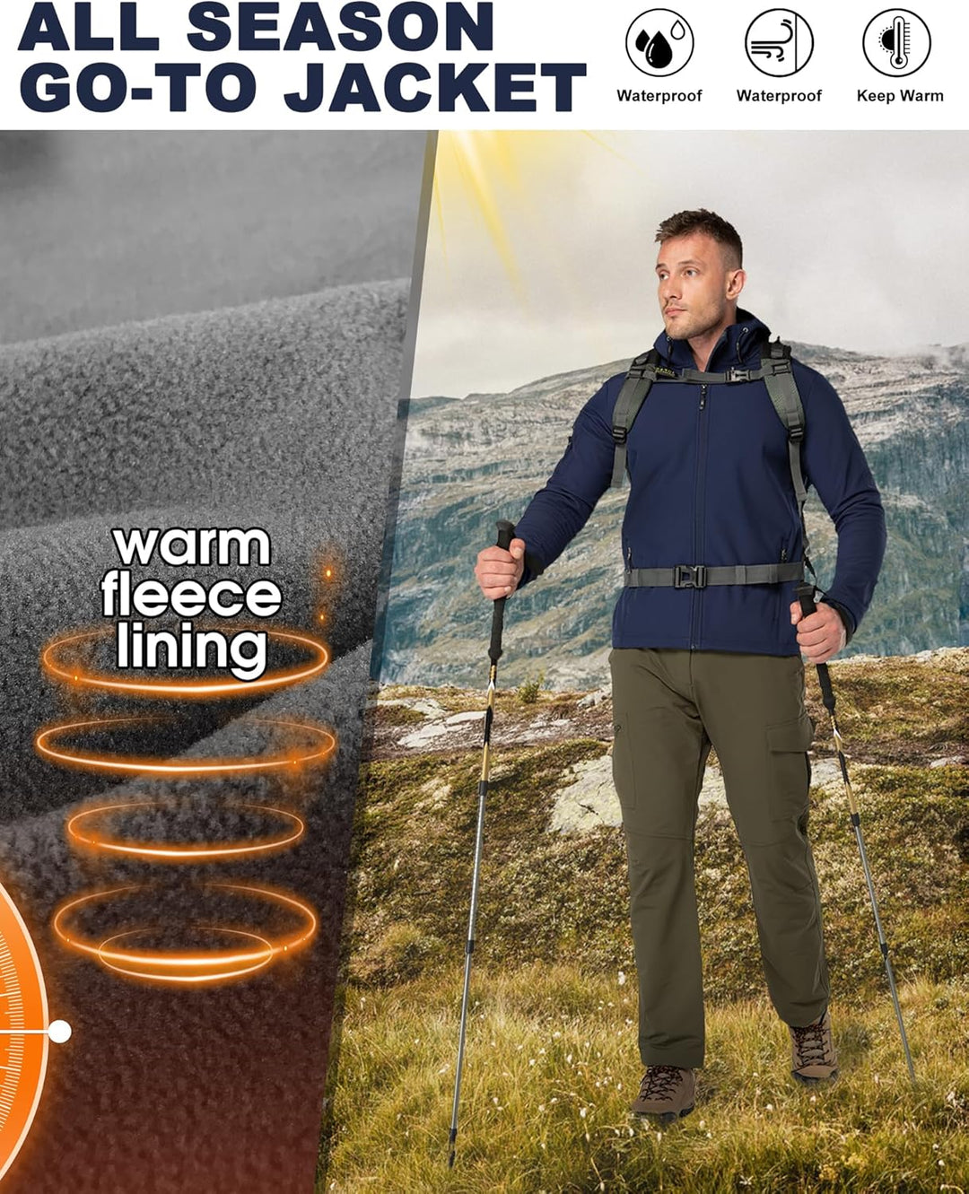 33,000ft Herren Softshell Jacke Outdoor Funktionsjacke Freizeitjacke Wasserdicht Windbreaker Regenja