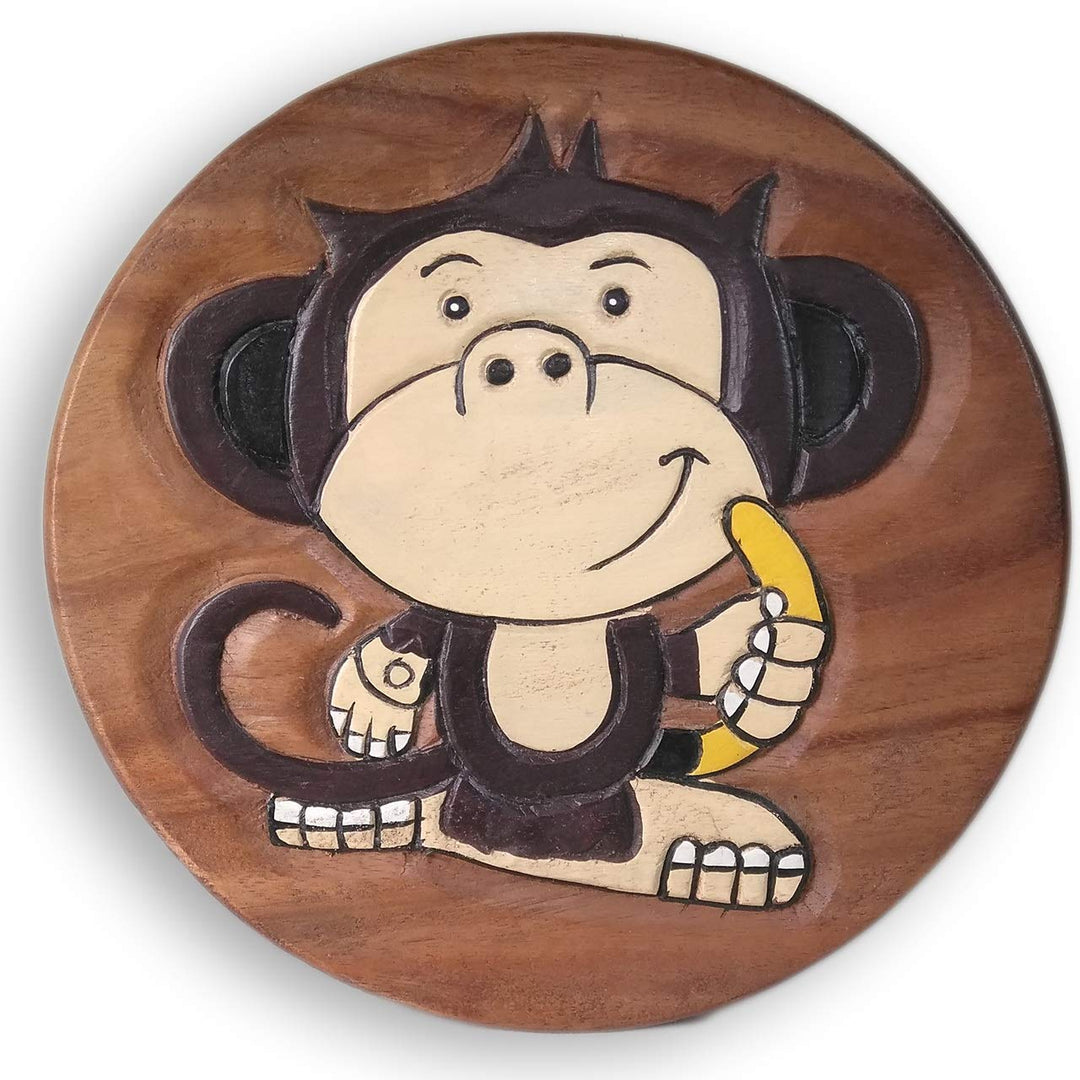 ART-CRAFT Vielseitiger Kinderhocker Holzhocker rund aus Massivholz Tiermotiv AFFE mit vielen Einsatz