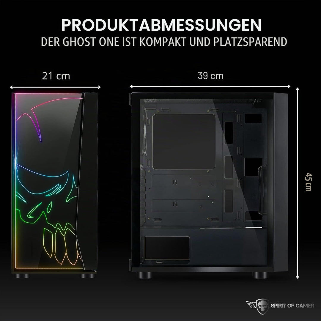 SPIRIT OF GAMER Ghost One Gamer PC-Gehäuse RGB Ghost One – Vorderseite und Wand aus Hartglas – 60 Hi