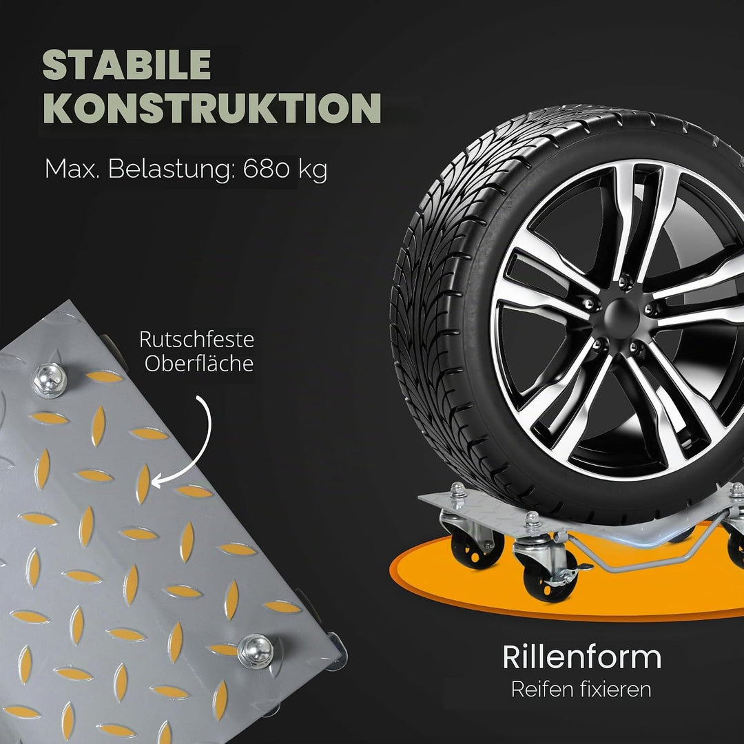 DURHAND Rangierheber 2 Stücke 680Kg Rangierhilfe Reifenwechsel Wagenheber mit 4 Rollen für Auto PKW