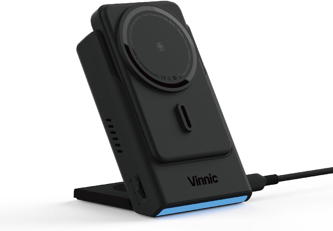 Vinnic AELLO Peak 3-in-1 Kabelloses Ladedock mit MagSafe kompatibler Powerbank, 5000mAh, für iPhone,