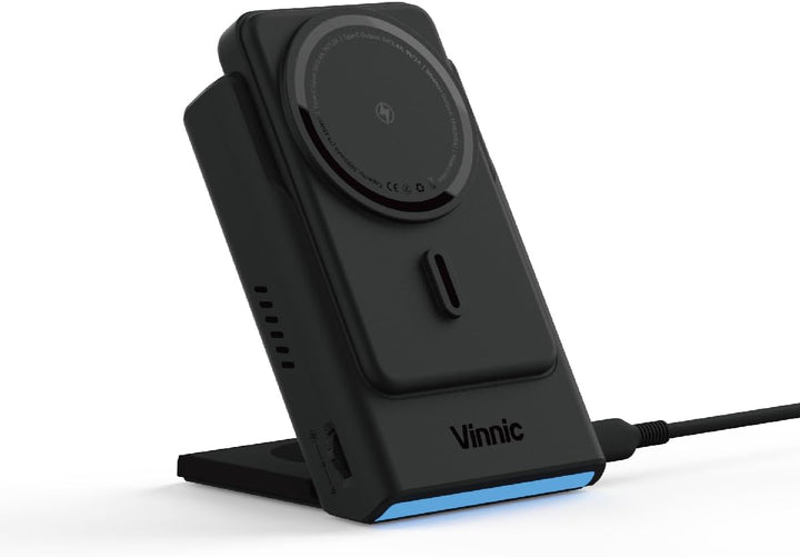 Vinnic AELLO Peak 3-in-1 Kabelloses Ladedock mit MagSafe kompatibler Powerbank, 5000mAh, für iPhone,