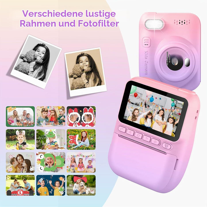 GREENKINDER Sofortbildkamera Kinder mit Sofortdruck für 3-12 Jahre | 3,0" Bildschirm, 1080P HD Video