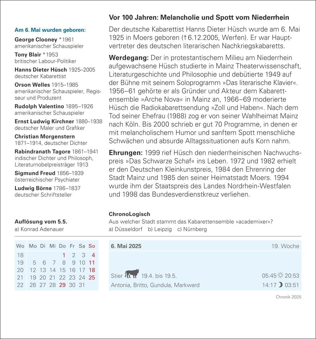 Chronik Tagesabreisskalender 2025 - Kulturkalender - Personen, Ereignisse, Schauplätze: Was geschah