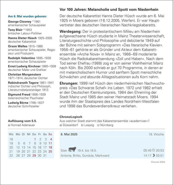 Chronik Tagesabreisskalender 2025 - Kulturkalender - Personen, Ereignisse, Schauplätze: Was geschah