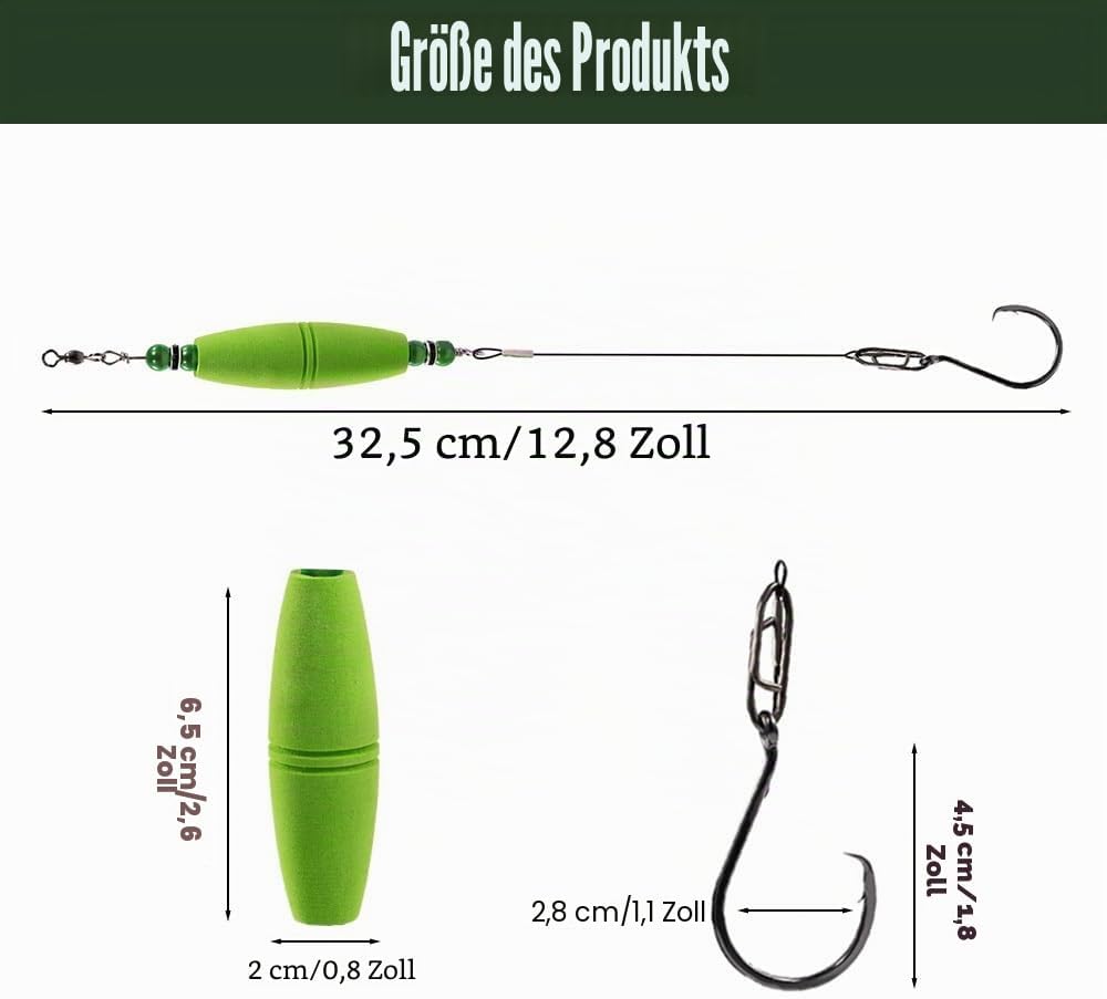 MiOYOOW Wels Rig Posen Set, 4 Stück Wels Angel Vorfach Set, Waller Rig Gerät Welshaken mit Rasseln u