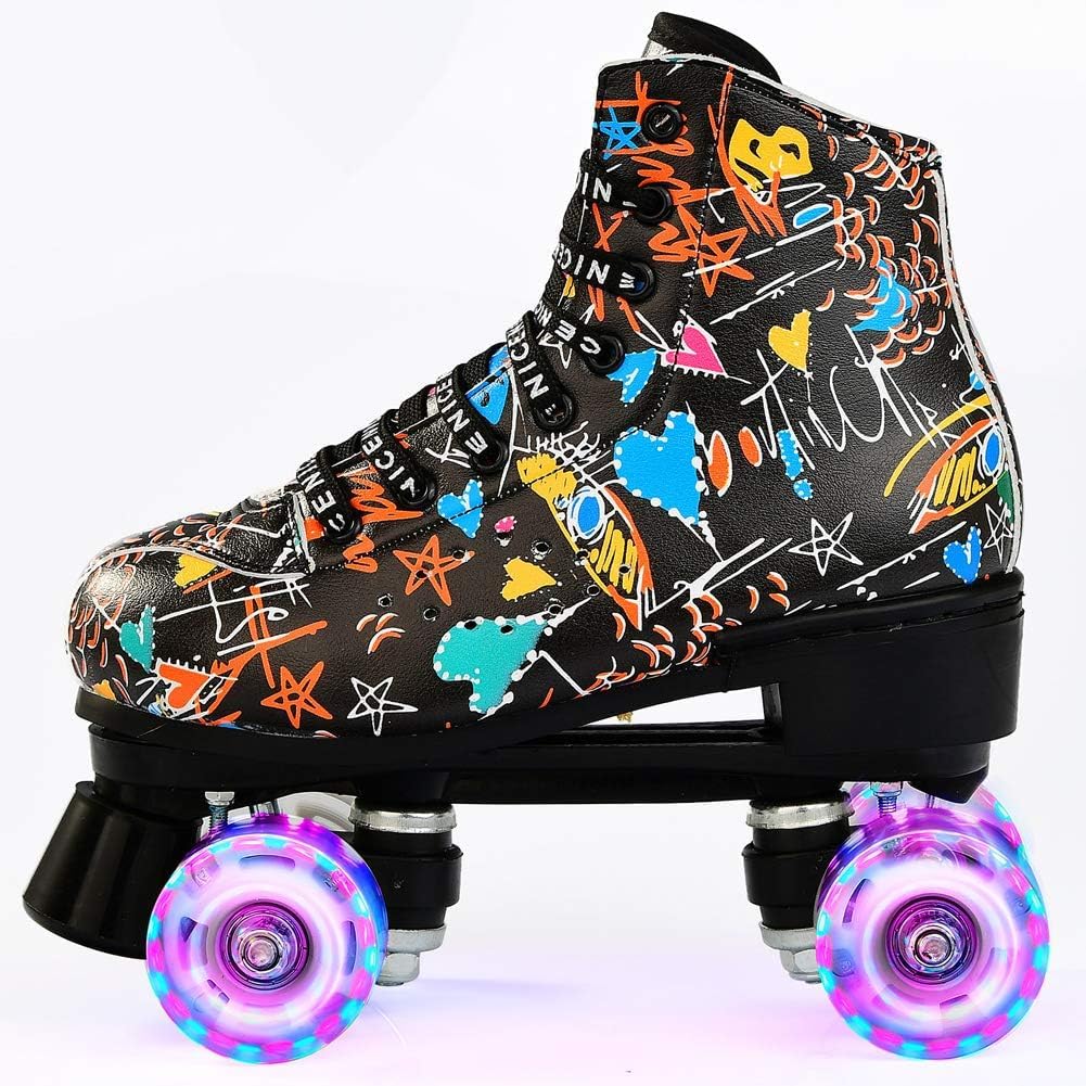 Damen Klassische Retro Rollschuhe,Rollschuhe mit Vier Rollen in Doppelreihe,Classic Roller, Rollschu