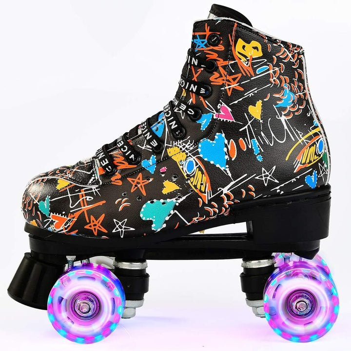 Damen Klassische Retro Rollschuhe,Rollschuhe mit Vier Rollen in Doppelreihe,Classic Roller, Rollschu