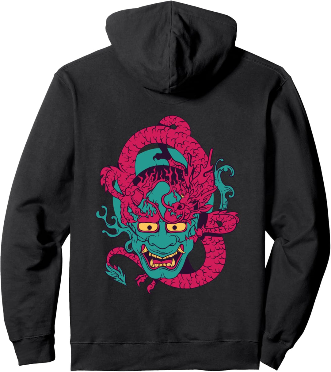 Demon Oni and Dragon Devil japanisch vaporwave harajuku Pullover Hoodie