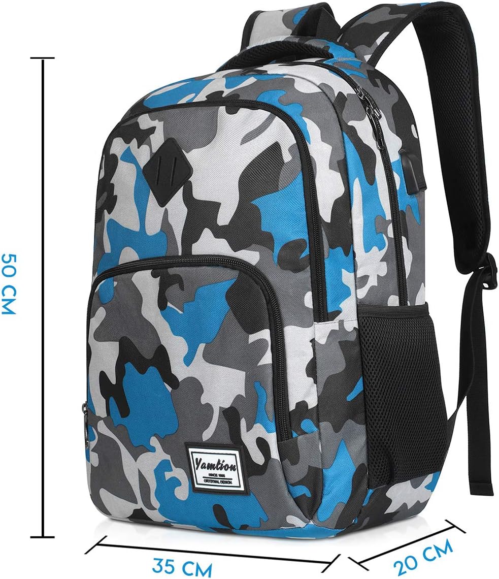 YAMTION Rucksack Jungen Teenager,Schulrucksack mit USB-Ladeanschluss und 15.6 Zoll Laptopfach für Sc