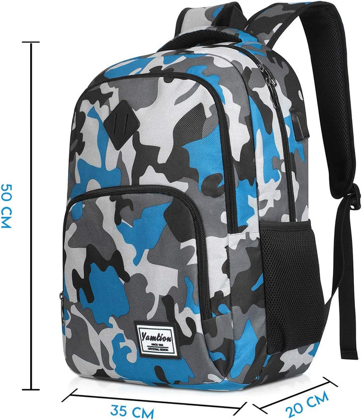 YAMTION Rucksack Jungen Teenager,Schulrucksack mit USB-Ladeanschluss und 15.6 Zoll Laptopfach für Sc
