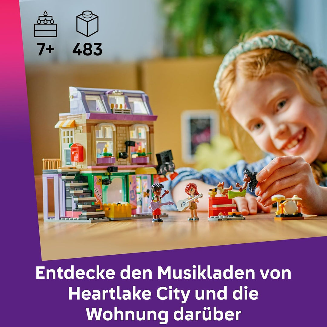 LEGO Friends Musikladen & Wohnung - Spielzeug mit 3 Mini-Puppen, Einer Corgi Tierfigur und Musikinst