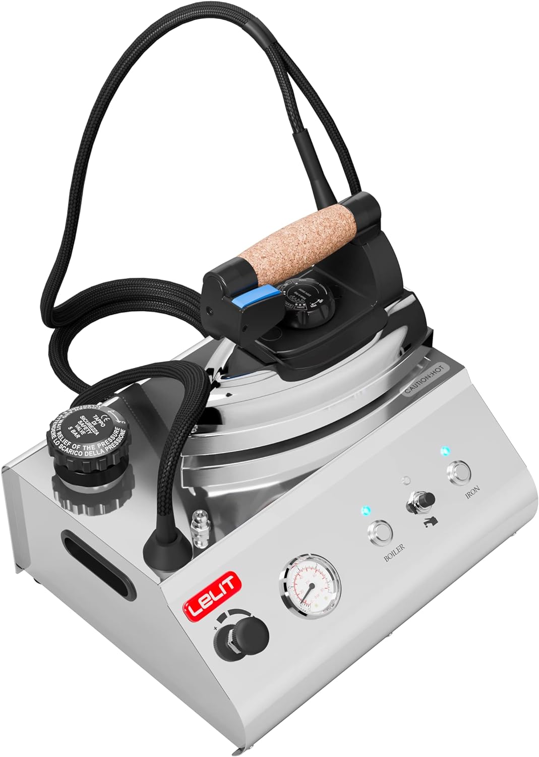 Lelit PS326 Giorgio, Bügelstation mit getrenntem Kessel, einstellbarem Dampf und Manometer, Edelstah